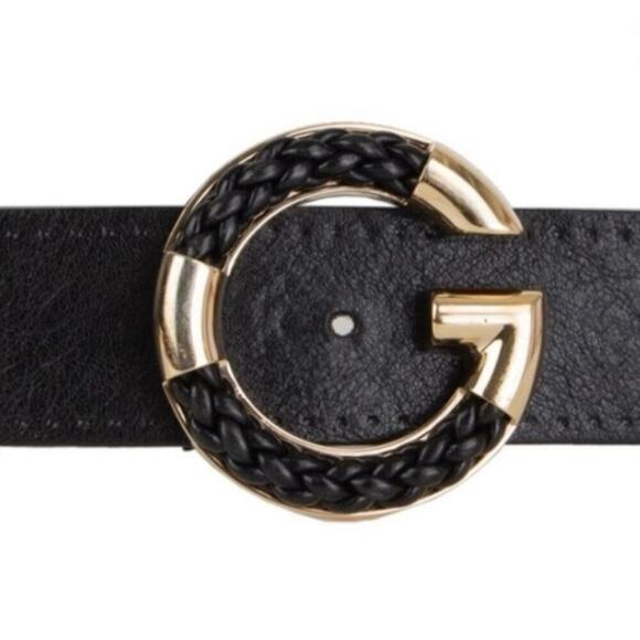 Gucci Unisex Black Calfskin Leather Gold Braided G Logo Buckle‎ Belt | 80•32 main image 12